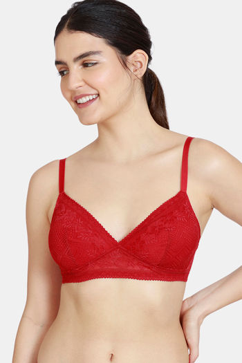 Buy Zivame Love Stories Double Layered Non Wired 3/4th Coverage Lace Bra - Chilli Pepper