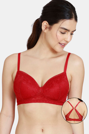 Buy Zivame Love Stories Padded Non Wired 3/4th Coverage Lace Bra - Chilli Pepper