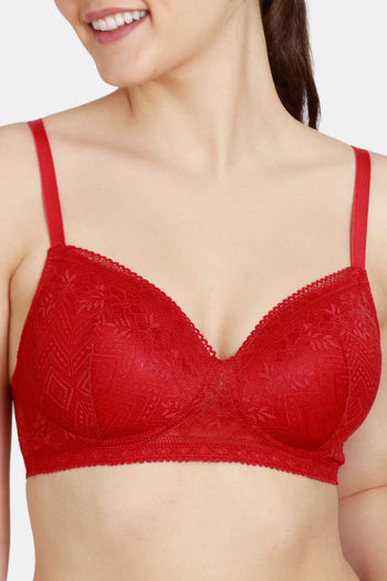 Zivame unlined_bra_women : Buy Zivame Love Stories Padded Wired 3/4th  Coverage Lace Bra - Chilli Pepper Online