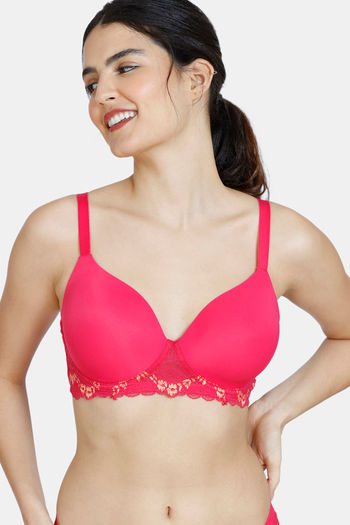 Buy Zivame Ruby Spark Padded Non Wired 3/4th Coverage T-Shirt Bra - Virtual Pink