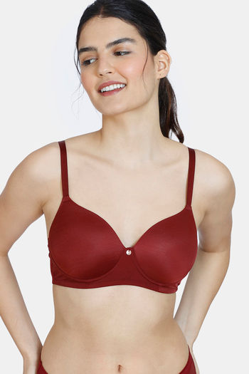 Buy Zivame Beautiful Basics Padded Non Wired 3/4th Coverage T-Shirt Bra - Cabernet