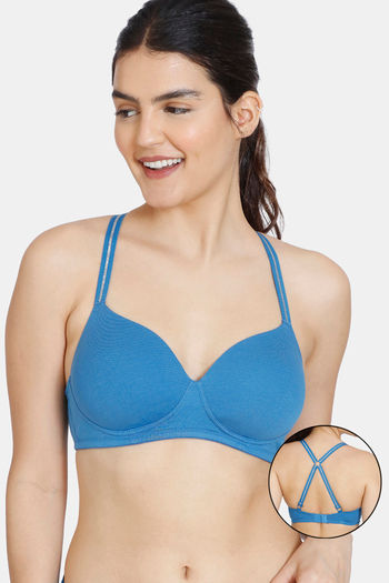 Buy Zivame Dancing Queen Padded Non-Wired 3/4Th Coverage T-Shirt Bra - Vallarta Blue