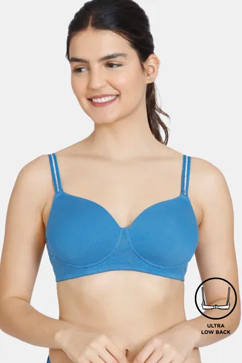 Buy Zivame Dancing Queen Padded Non Wired 3/4th Coverage Ultra Low Back T-Shirt Bra - Vallarta Blue