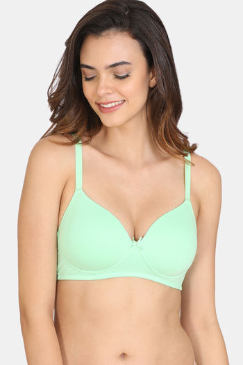 Buy Zivame Beautiful Basics Padded Non Wired 3/4th Coverage T-Shirt Bra -  Green Ash at Rs.450 online