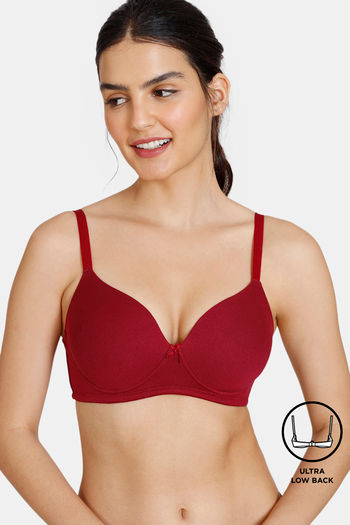 Zivame Beautiful Basics Padded Non Wired 3/4th Coverage Ultra Low Back  T-Shirt Bra - Beet Red