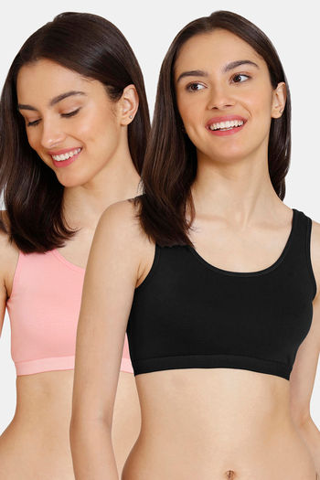Zivame Girls Double Layered Non Wired Full Coverage Slip-on Beginner Bra (Pack of 2) - Multicolor