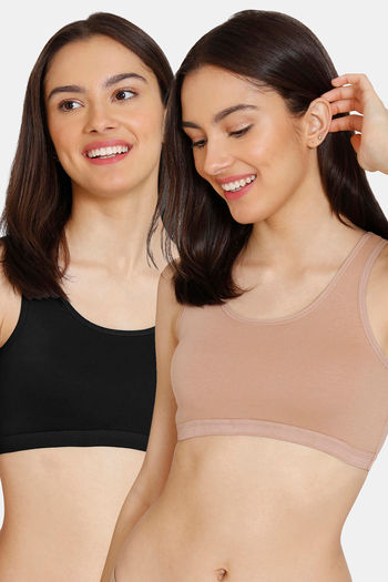 Zivame Girls Double Layered Non Wired Full Coverage Slip-on Beginner Bra (Pack of 2) - Multicolor