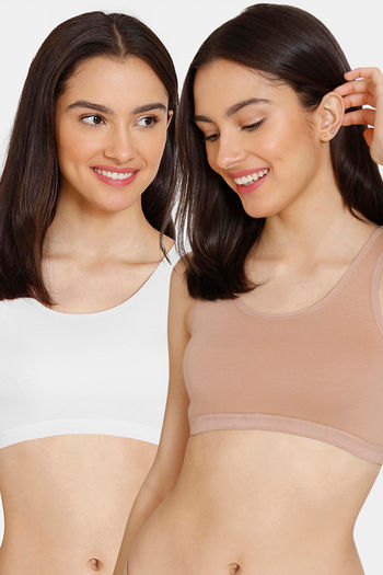 Zivame Girls Double Layered Non Wired Full Coverage Slip-on Beginner Bra (Pack of 2) - Multicolor