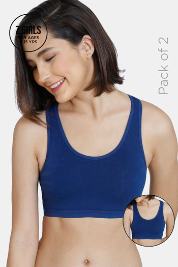 Buy Zivame Girls Double Layered Non Wired Full Coverage Racerback Beginner  Sports Bra (Pack of 2) - Navy at Rs.475 online