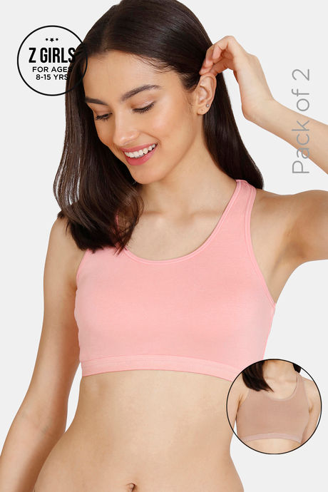 Buy Zivame Girls Double Layered Non Wired Full Coverage Racerback Beginner Sports  Bra (Pack of 2) - Pink Roebuck at Rs.617 online