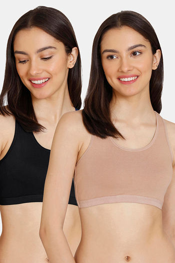 Zivame Girls Double Layered Non Wired Full Coverage Racerback Beginner Sports Bra (Pack of 2) - Multicolor