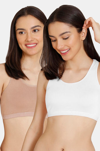 Zivame Girls Double Layered Non Wired Full Coverage Racerback Beginner Sports Bra (Pack of 2) - Multicolor