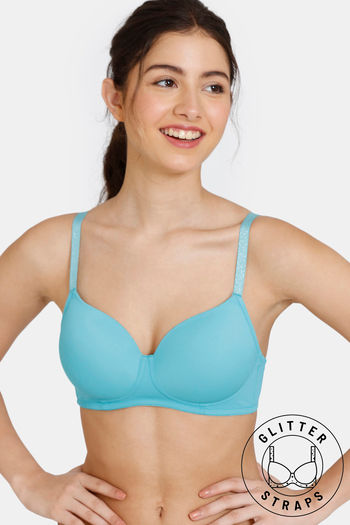 Zivame Sporty Twist Padded Non Wired 3/4th Coverage T-Shirt Bra - Green