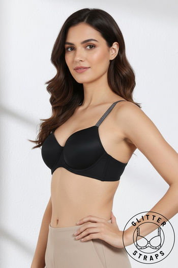 Buy Zivame Glitter Straps Padded Non Wired 3/4Th Coverage T-Shirt Bra - Black