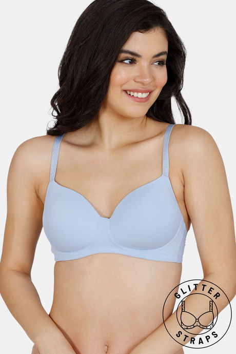 Buy Zivame Glitter Straps Padded Non Wired 3/4th Coverage T-Shirt Bra -  Blue at Rs.899 online