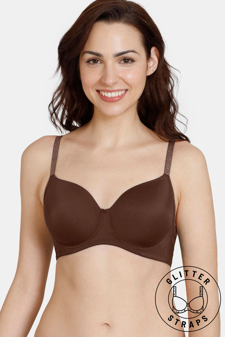 Zivame Glitter Straps Padded Non Wired 3/4th Coverage T-Shirt Bra - Brown