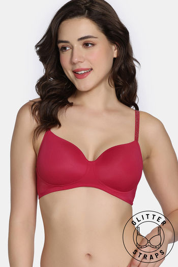 Buy Zivame Glitter Straps Padded Non Wired 3/4th Coverage T-Shirt Bra - Cerise