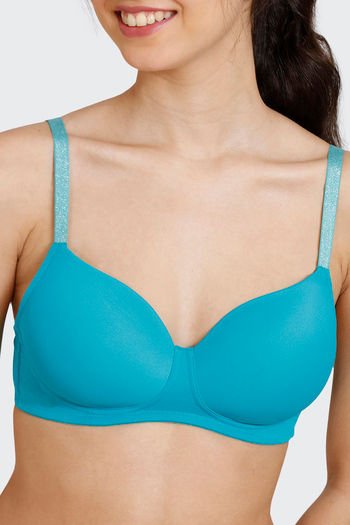 Buy Zivame Glitter Straps Padded Non Wired 3/4th Coverage T-Shirt Bra -  Deep Peacock Blue at Rs.585 online