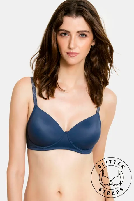 Buy Zivame Glitter Straps Padded Non Wired 3/4th Coverage T-Shirt Bra - Dk  Blue at Rs.494 online