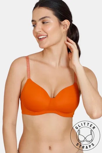 Buy Zivame Glitter Straps Padded Non Wired 3-4th Coverage T-shirt Bra -  Gold Flame - Orange Online
