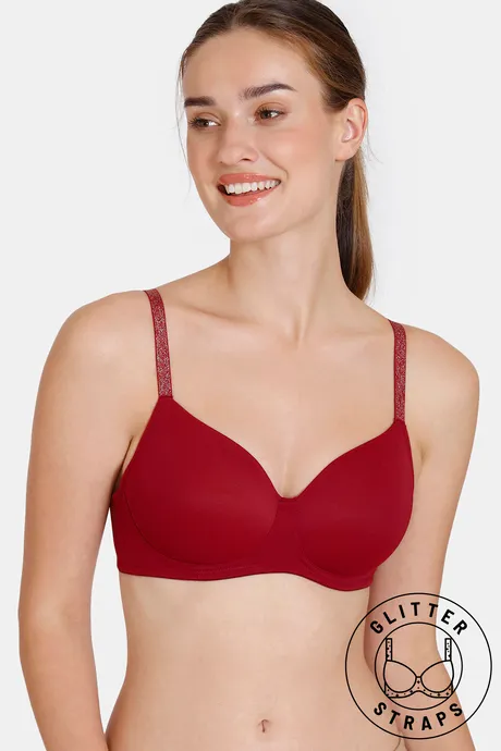 Buy Zivame Women's Lightly Padded Glitter Straps Padded Non Wired 3/4th  Coverage T-Shirt Bra-Cerise (ZI10X2- Pink_34) at