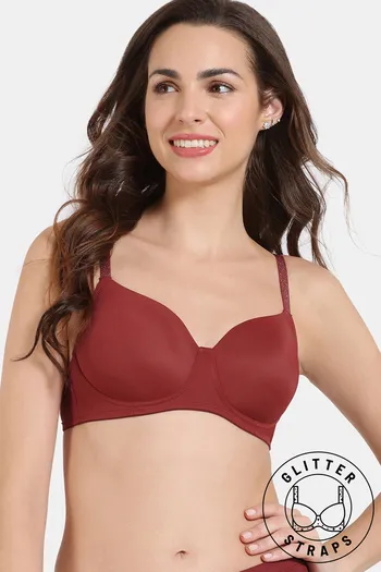 Buy Zivame Glitter Straps Padded Non Wired 3/4th Coverage T-Shirt Bra - Maroon