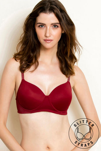Buy Zivame Glitter Straps Padded Non Wired 3/4th Coverage T-Shirt Bra - Maroon