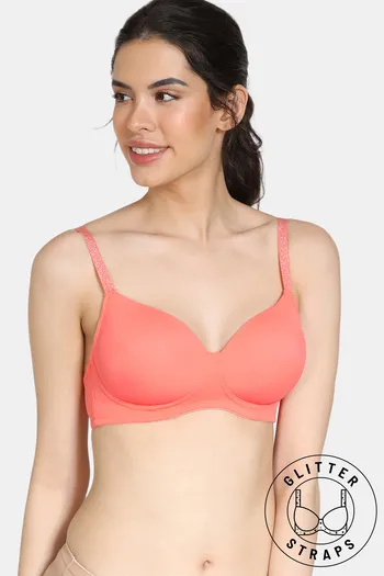 Buy Zivame Glitter Straps Padded Non Wired 3/4th Coverage T-Shirt Bra -  Peach Pearl at Rs.494 online