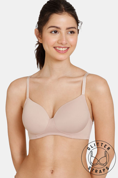 Buy Zivame Glitter Straps Padded Non Wired 3/4th Coverage T-Shirt Bra -  Skin at Rs.520 online