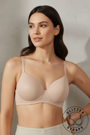 Buy Zivame Glitter Straps Padded Non Wired 3/4Th Coverage T-Shirt Bra - Skin