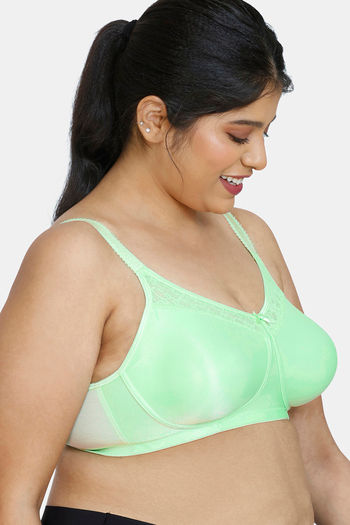 Buy Zivame True Curv Double Layered Non Wired Full Coverage Minimiser Bra -  Green Ash at Rs.547 online