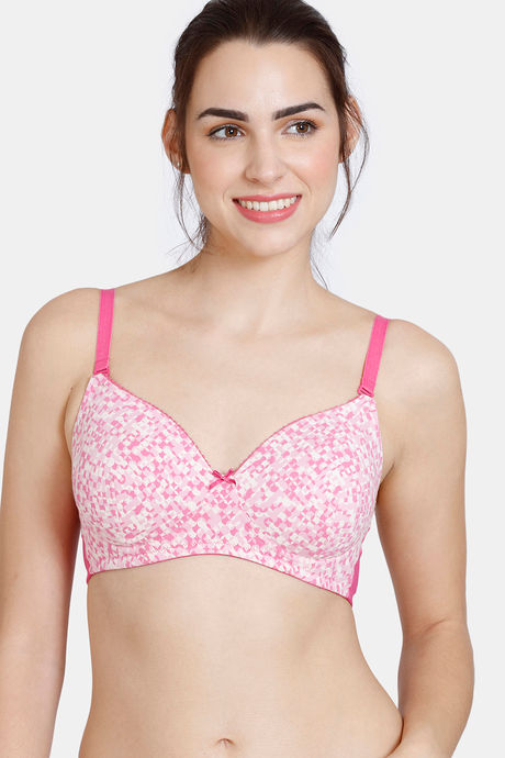 Zivame Mosaic Valley Padded Non Wired 3/4th Coverage T-Shirt Bra - Pink Print