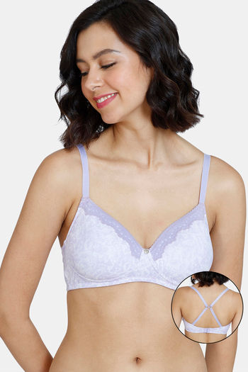 Buy Zivame Mio Amore Padded Non Wired 3/4th Coverage T-Shirt Bra - Purple Print