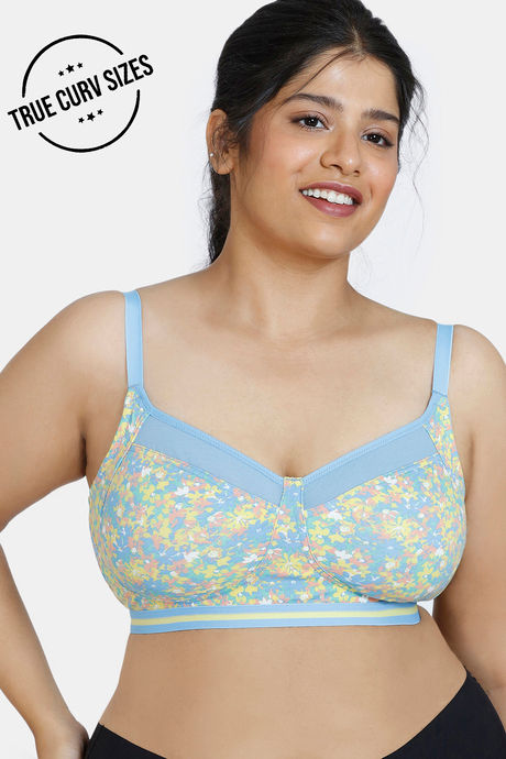 Buy Zivame True Curv Vivacious Double Layered Non Wired 3/4th Coverage  Super Support Bra - Blue Print at Rs.453 online
