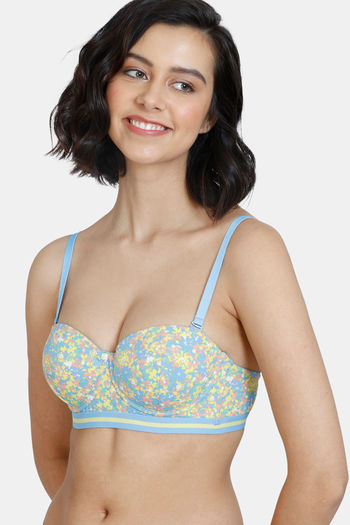 Buy Zivame Vivacious Padded Wired 3/4th Coverage Strapless Bra - Blue Print  at Rs.598 online