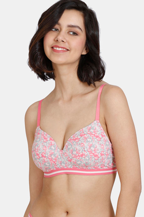 Buy Zivame Vivacious Padded Non Wired 3/4th Coverage T-Shirt Bra - Orange  Print at Rs.473 online