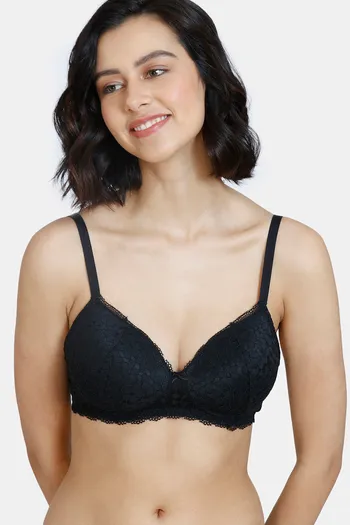 Zivame Serenade Padded Non Wired 3/4th Coverage Lace Bra - Anthracite