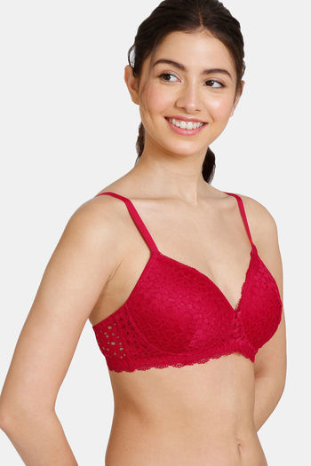 Buy Zivame New Romance Padded Non Wired 3/4th Coverage Lace Bra - Beet Red  at Rs.498 online