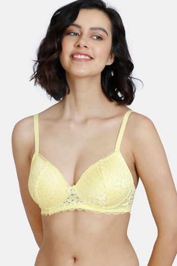 Buy Zivame Serenade Spring Lush Padded Non-Wired 3/4th Coverage Lace Bra - Sunshine