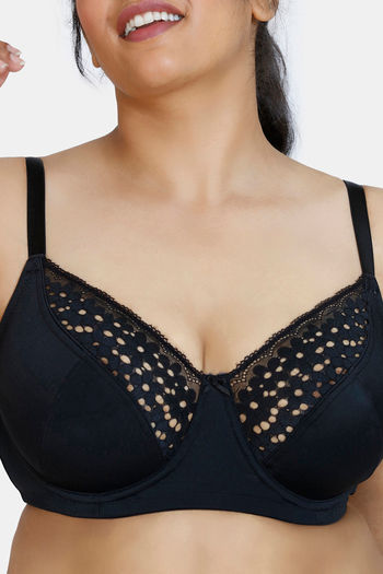 Buy ZIvame True Curv Serenade Double Layered High Wired Full Coverage Super  Support Lace Bra - Anthracite at Rs.478 online