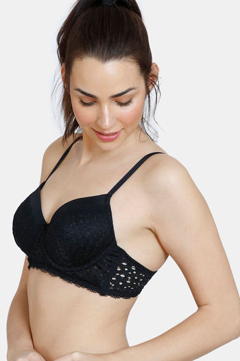 Zivame Serenade Padded Non Wired 3/4th Coverage Lace Bra - Anthracite