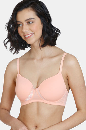 Buy Zivame Pure Bliss Padded Non Wired 3/4th Coverage T-Shirt Bra - Salmon