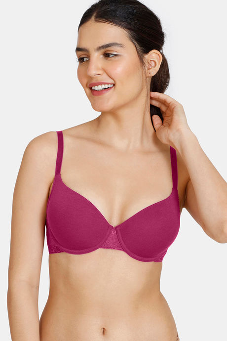 Zivame Beautiful Basics Padded Wired Medium Coverage T-Shirt Bra - Beet Red2