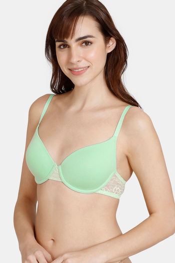 Buy Zivame Beautiful Basics Padded Wired Medium Coverage T-Shirt Bra -  Green Ash at Rs.597 online