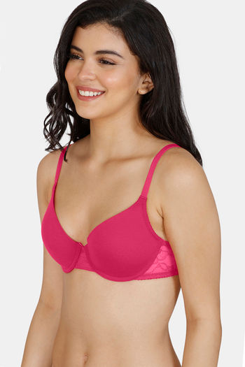 Buy Zivame Beautiful Basics Padded Non Wired 3/4th Coverage T-Shirt Bra -  Raspberry Radiance at Rs.549 online