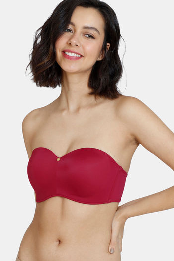 Buy Zivame Innovation Padded Non-Wired 3/4th Coverage Strapless Bra - Beet Red