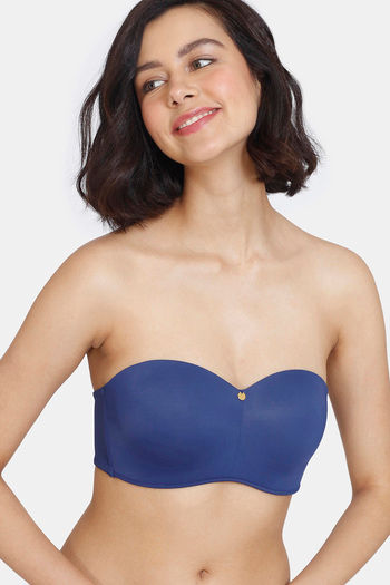 Buy Zivame Innovation Padded Non Wired 3/4th Coverage Strapless Bra - Blue Depth
