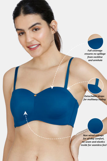 Buy Zivame Women's Cotton Elastane Padded Wired Casual 3/4Th Coverage  Strapless/Multiway Bra (ZI10YSFASH0BLUE0036C_Blue_36C) at