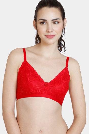 Buy Zivame Beautiful Basics Double Layered Non Wired 3/4th Coverage Lace Bra - Barbados Cherry