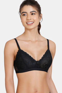 Buy Zivame Beautiful Basics Double Layered Non Wired 3/4th Coverage Lace Bra - Black
